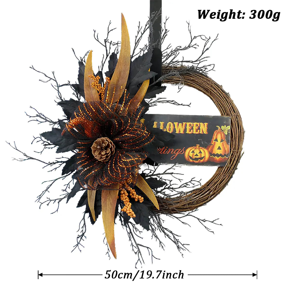 Halloween Glitter Pumpkin Spider Wreath for Front Door, Orange Black Berries Wreath for Indoor Outdoor Halloween Home Decor, Thanksgiving, Autumn Celebrations, Porch, Entryway, Mantel and Wall