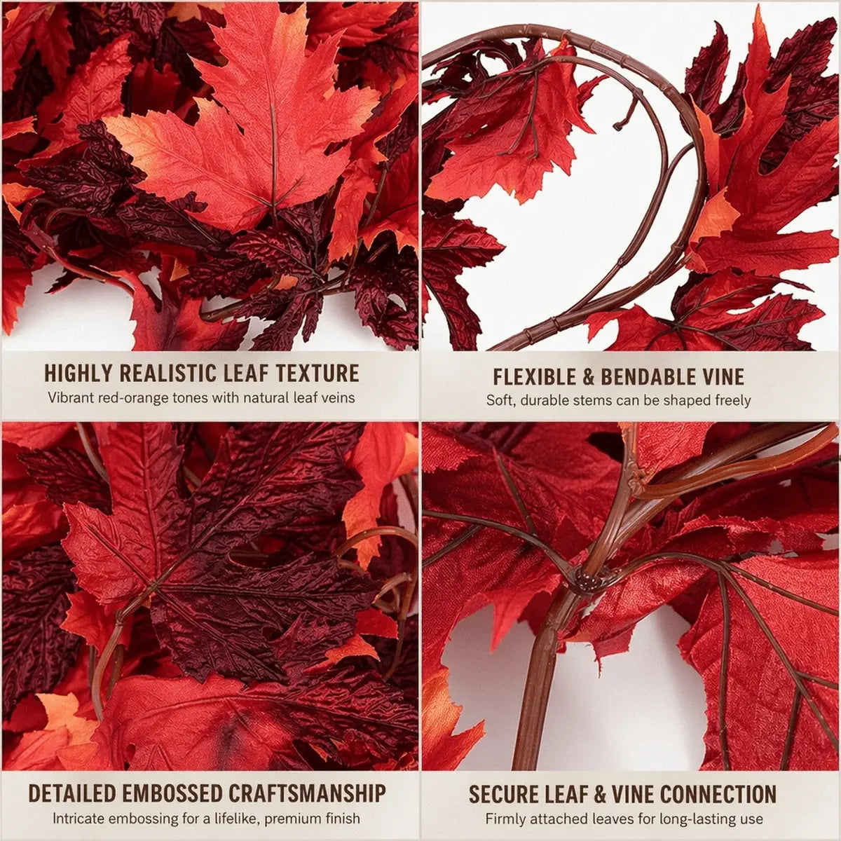 Artificial Fall Maple Leaf Garland | Autumn Vine Fake Foliage for Thanksgiving Halloween Home Decor