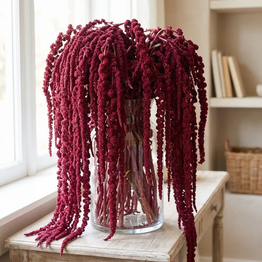 6pcs burgundy faux amaranthus cascading stems hanging display arrangement