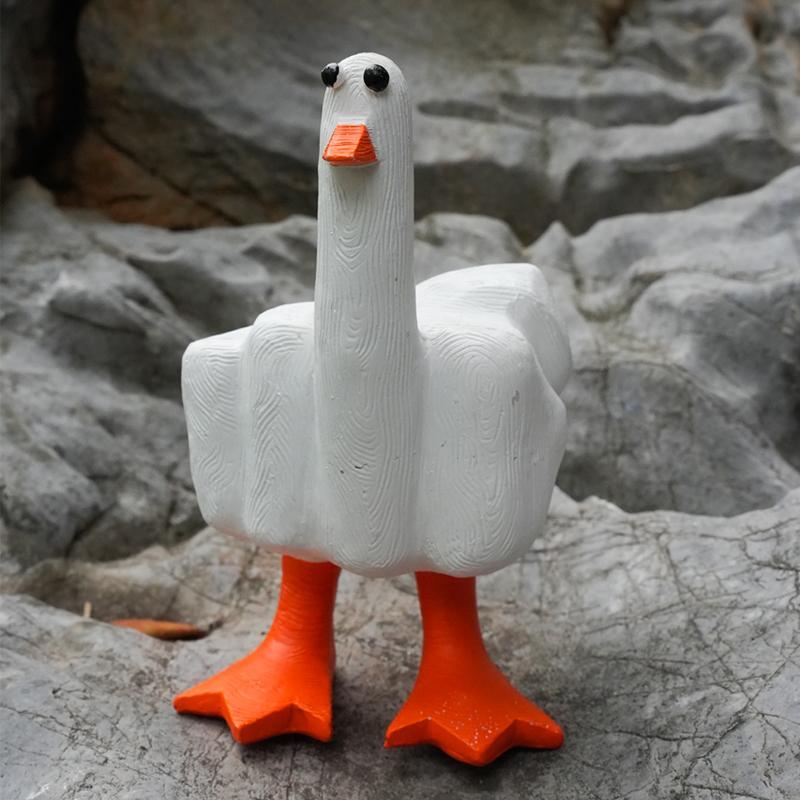 Funny Duck Resin Figurine ,Middle Finger Duck Resin Garden Statue ,Middle Finger Duck Resin Craft You Home Decoration Sculpture Statue for Home Office Desk Gift Ornaments