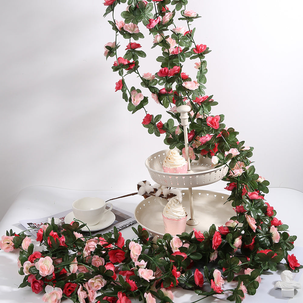6 Pack 45 Heads Artificial Rose Vine Flowers Garlands Decorations Floral Hanging Garden Craft Rose Ivy Plants