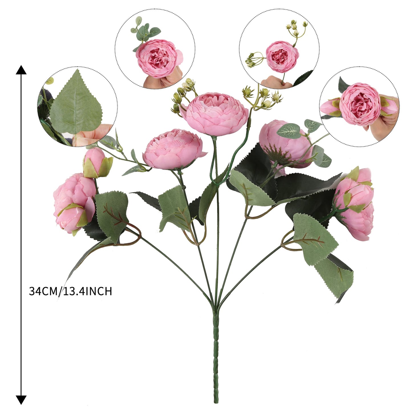 4 Bundles Peonies Artificial Flowers Pink Silk Fake Flowers Bouquets for Home Wedding Decoration Table Centerpiece, Faux Peonies Flowers Bulk