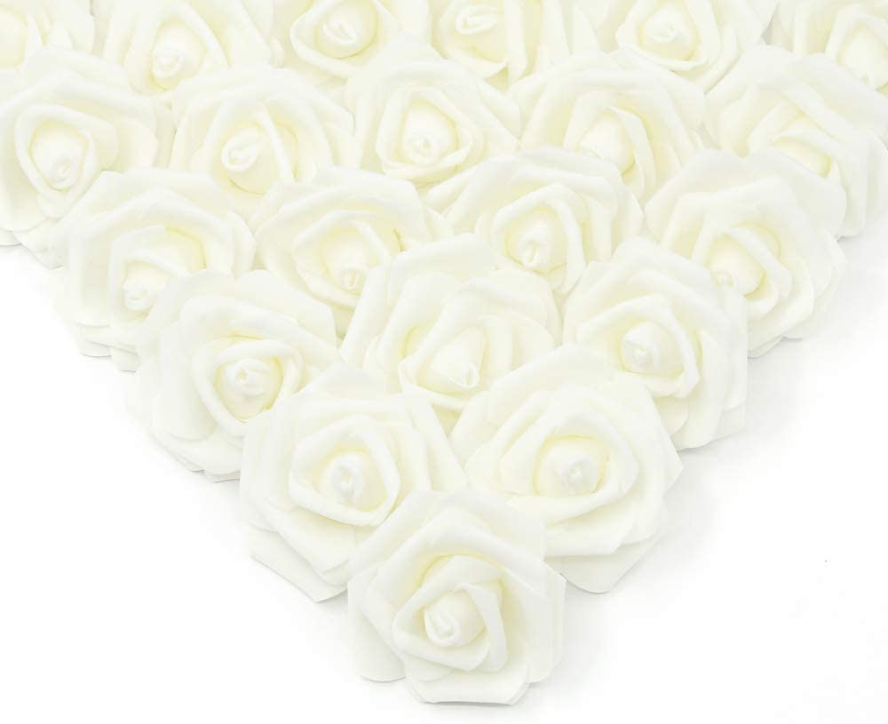 100 Pcs Real Looking Ivory White Foam Fake Roses