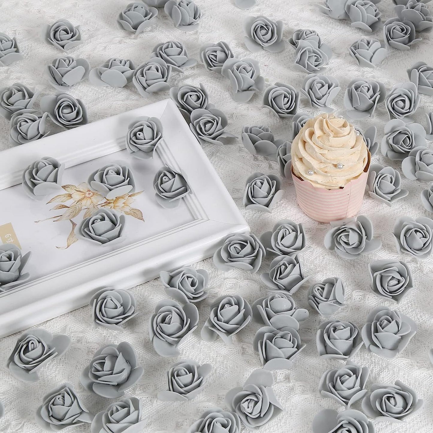 500pcs Burgundy Mini Foam Rose Heads, Artificial Foam Flower Bulk Fake Flower