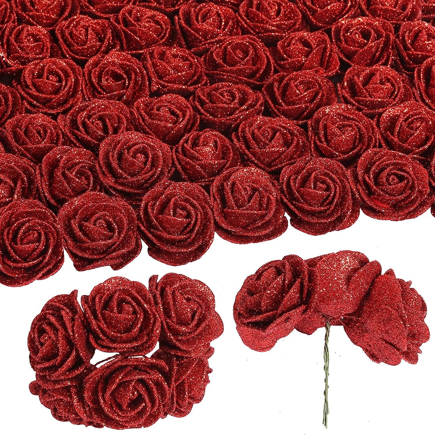 60pcs Mini Gold Glitter Foam Rose, 4.5cm Artificial Rose Flowers Bulk