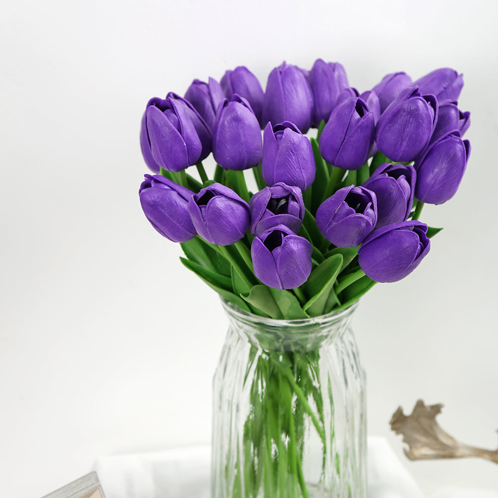 24Pcs Artificial Tulips Real Touch Artificial Flowers Fake Tulips with Long Stems for Wedding Party Home Garden DIY Floral Arrangement Decor