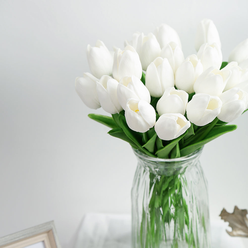 24Pcs Artificial Tulips Real Touch Artificial Flowers Fake Tulips with Long Stems for Wedding Party Home Garden DIY Floral Arrangement Decor