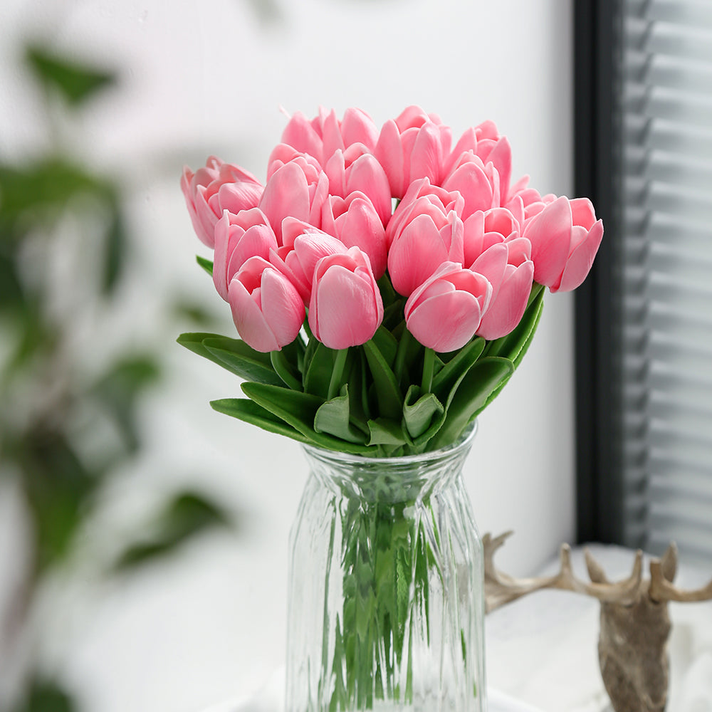 24Pcs Artificial Tulips Real Touch Artificial Flowers Fake Tulips with Long Stems for Wedding Party Home Garden DIY Floral Arrangement Decor