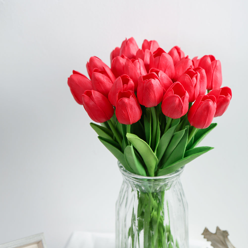 24Pcs Artificial Tulips Real Touch Artificial Flowers Fake Tulips with Long Stems for Wedding Party Home Garden DIY Floral Arrangement Decor