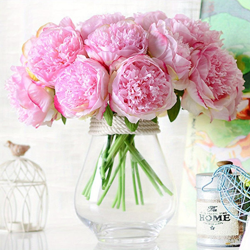 Artificial Peony Flowers | Bridal Bouquet Wedding Table Centerpiece & Home Vase Flowerpot Decor in Dark Pink Red White Light Pink Champagne