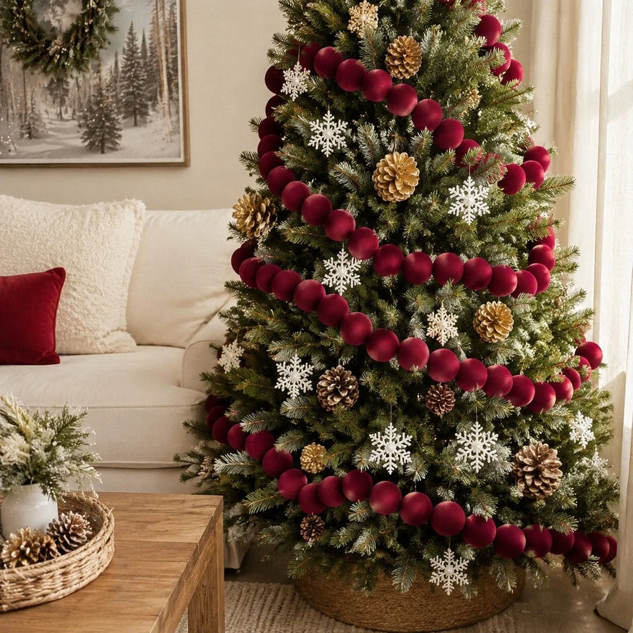 Burgundy Felt Ball Christmas Tree Garland