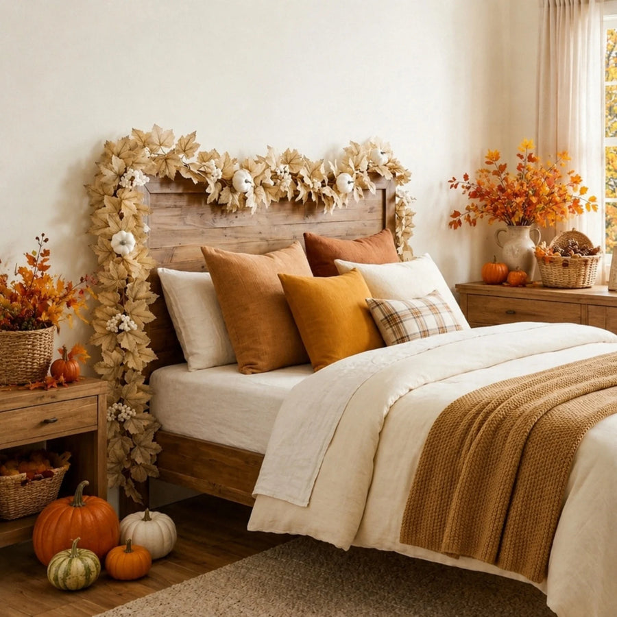 5.7 ft Fall Maple Leaf & Pumpkin Garland