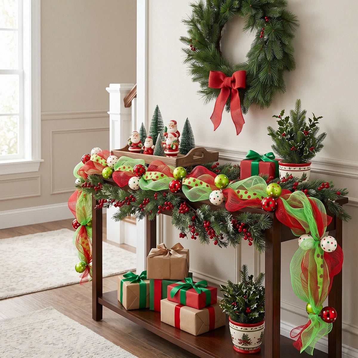 Christmas Pine and Red Berry Table Garland