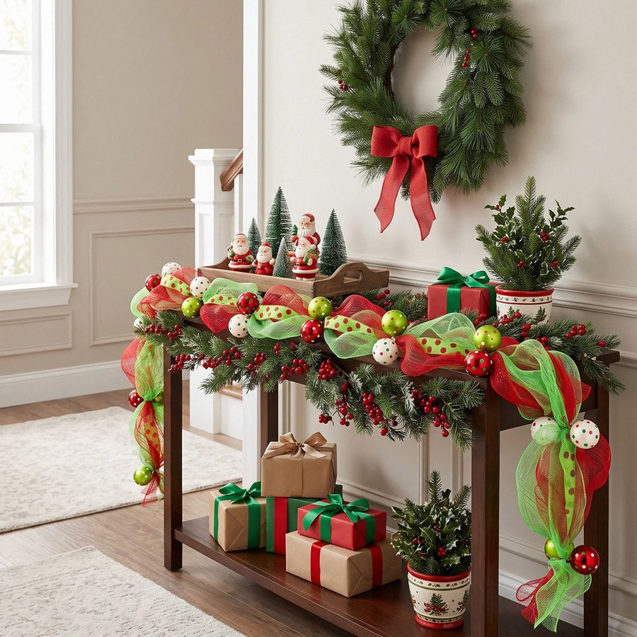 Christmas Pine and Red Berry Table Garland
