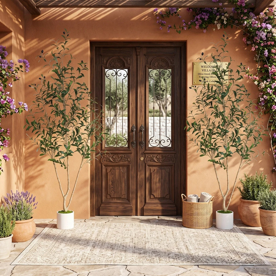 5.9 ft Faux Olive Tree with White Planter