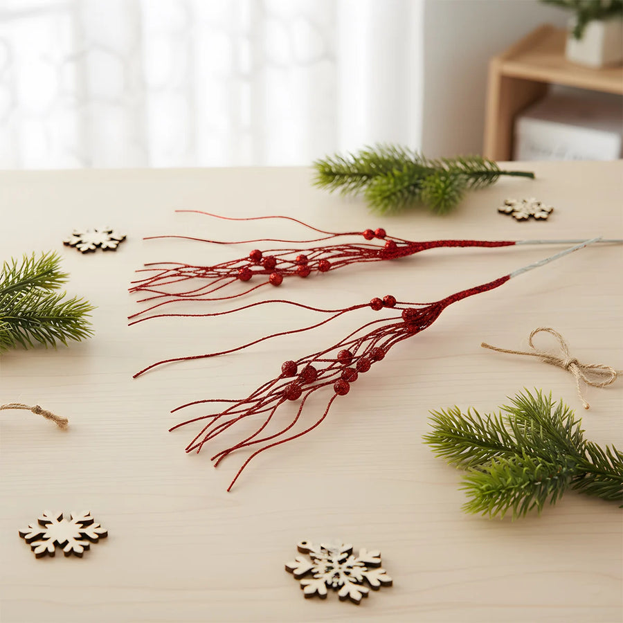 Red Berry Decorative Branch Stem Set