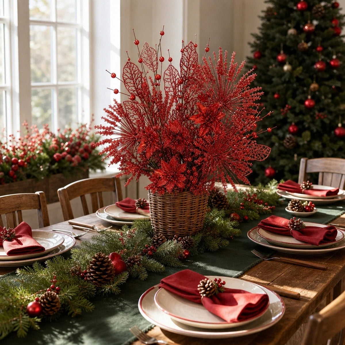 Red Glitter Branch Christmas Floral Arrangement