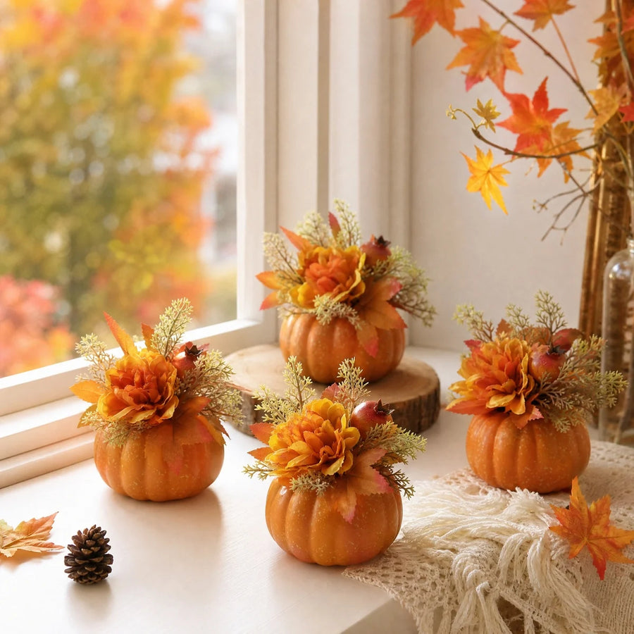 Pumpkin Dahlia Pomegranate Table Decorations – Set of 2
