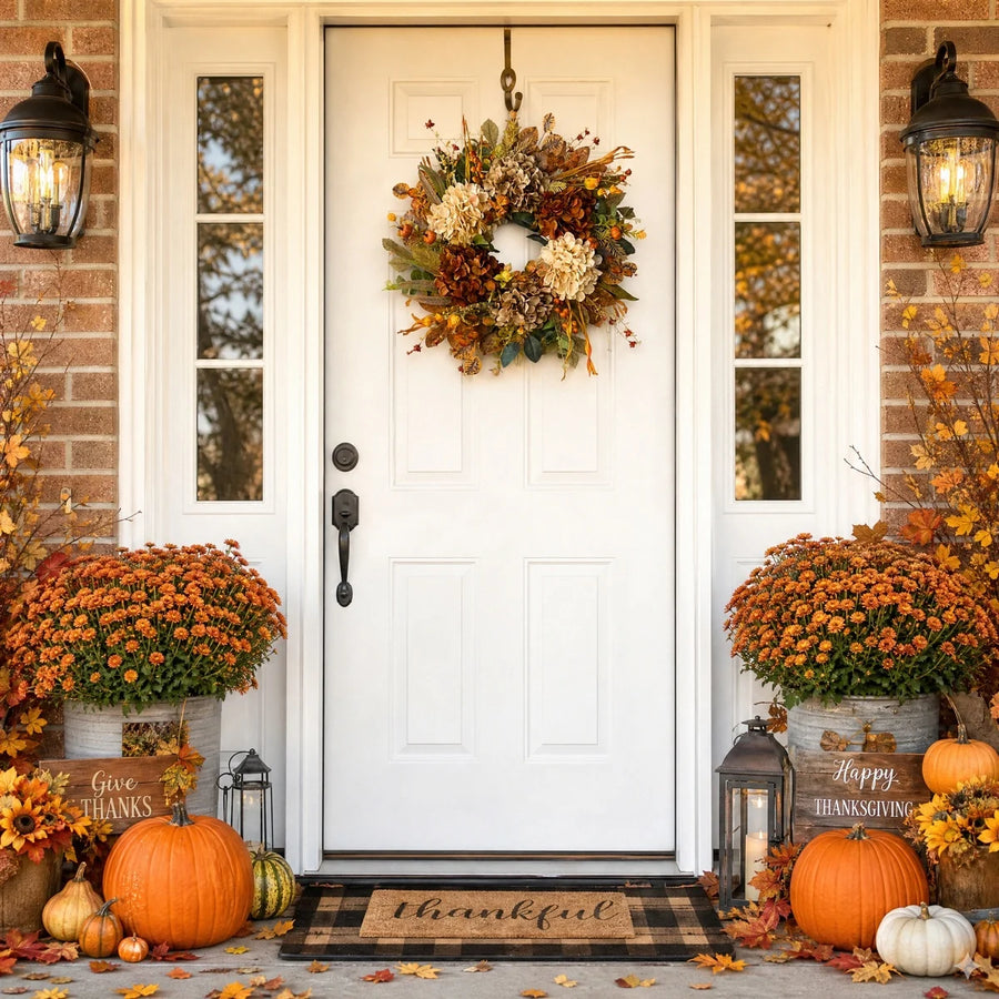 17.7-Inch Hydrangea and Pumpkin Fall Door Wreath