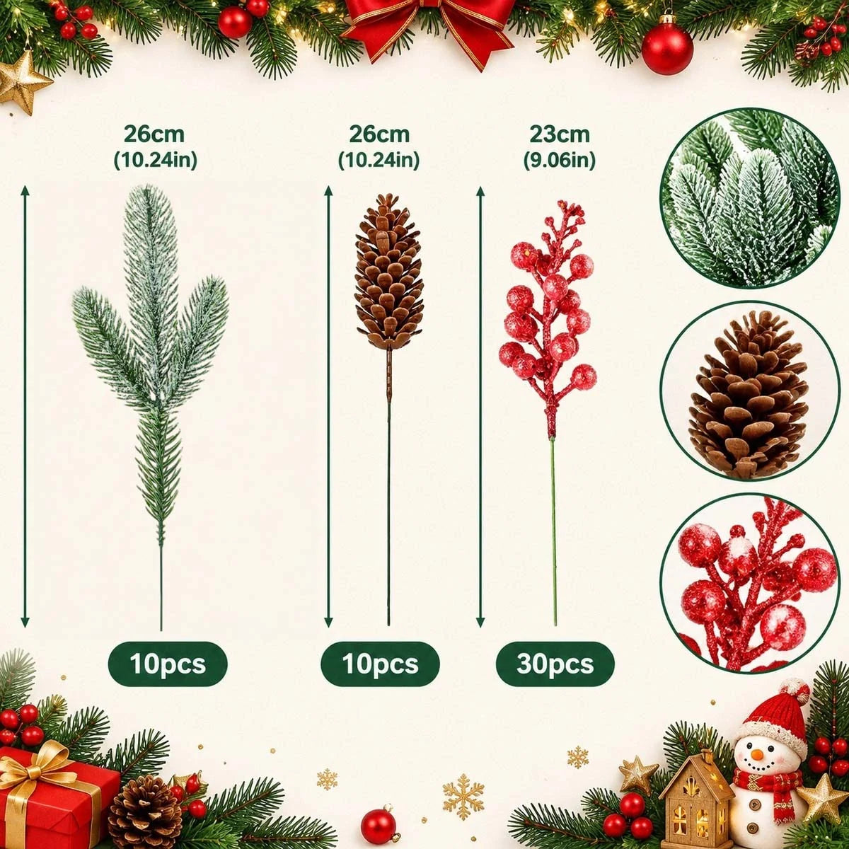 50-Piece Frosted Pine, Pinecone and Berry Pick Set