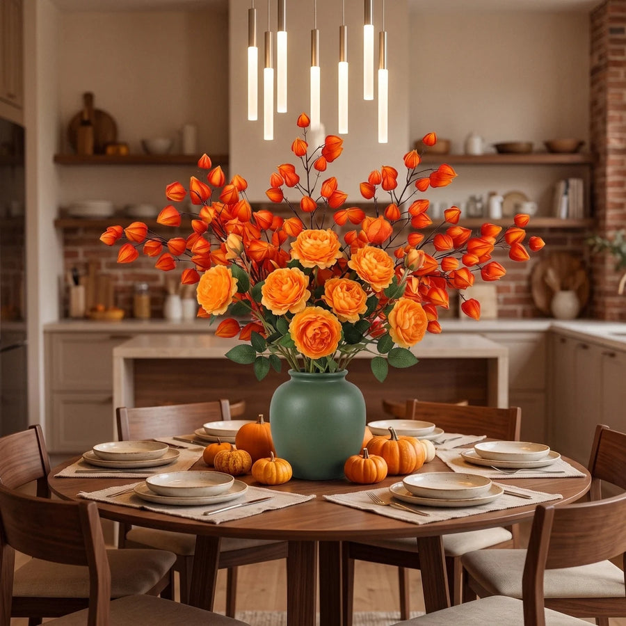Chinese Lantern & Orange Ranunculus Fall Floral Set – 10pcs