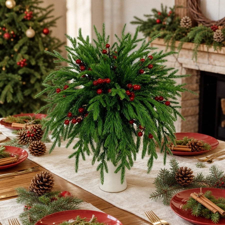50-Piece Pine Sprig & Red Berry Stem Set