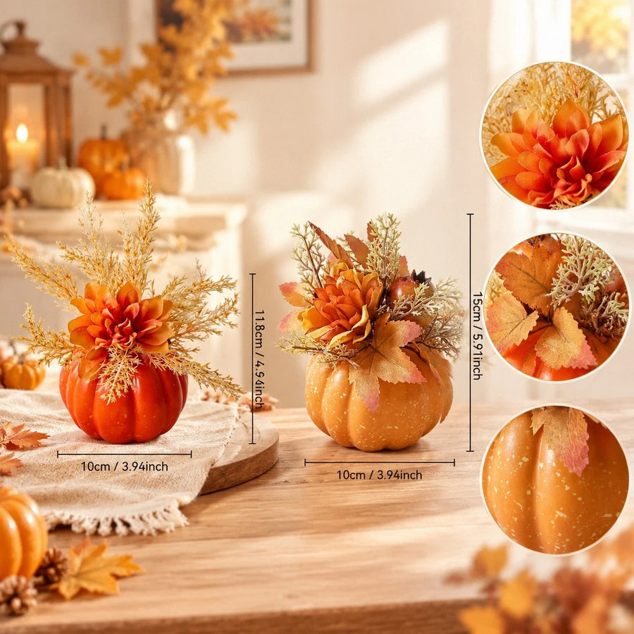 Pumpkin Dahlia Maple Leaf Floral Arrangements – Set of 2