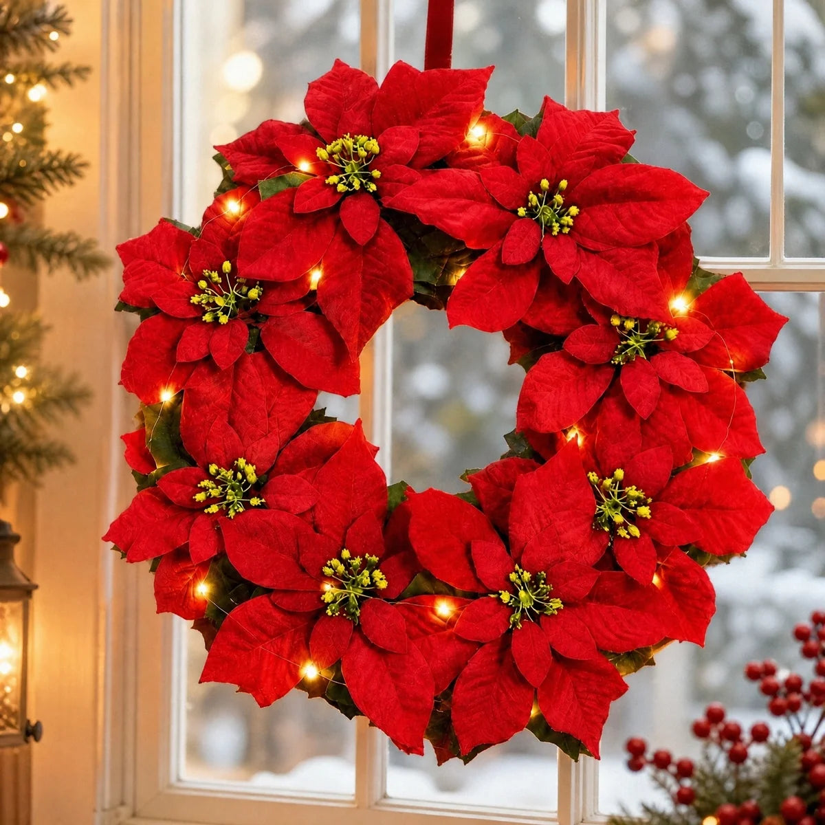Red Poinsettia Christmas Wreath Collection