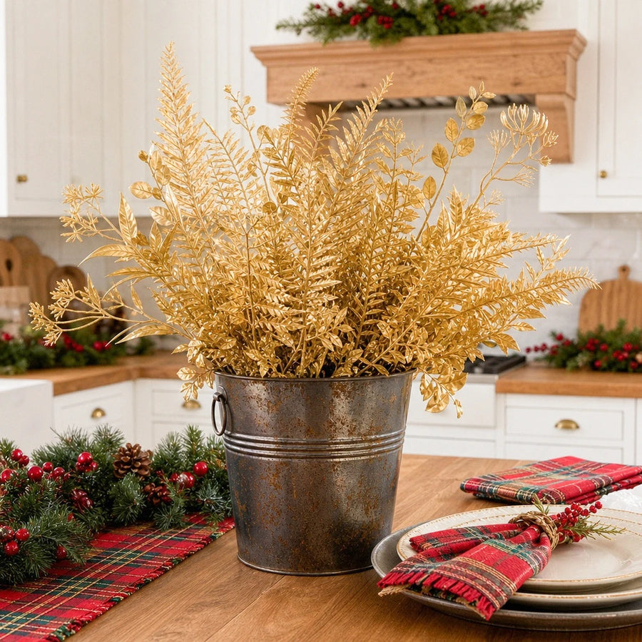 60-Piece Gold Christmas Floral Stem Set – Fern & Leaf Assortment