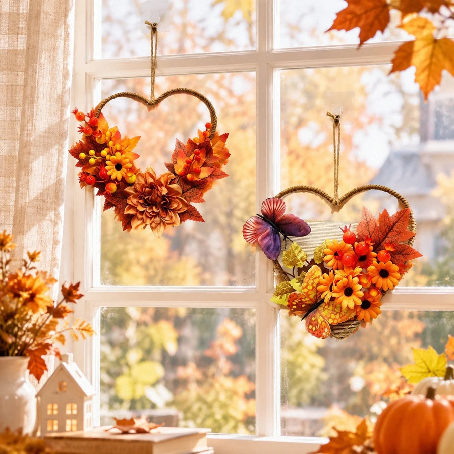 2-Piece Heart-Shaped Fall Floral Wreath Set