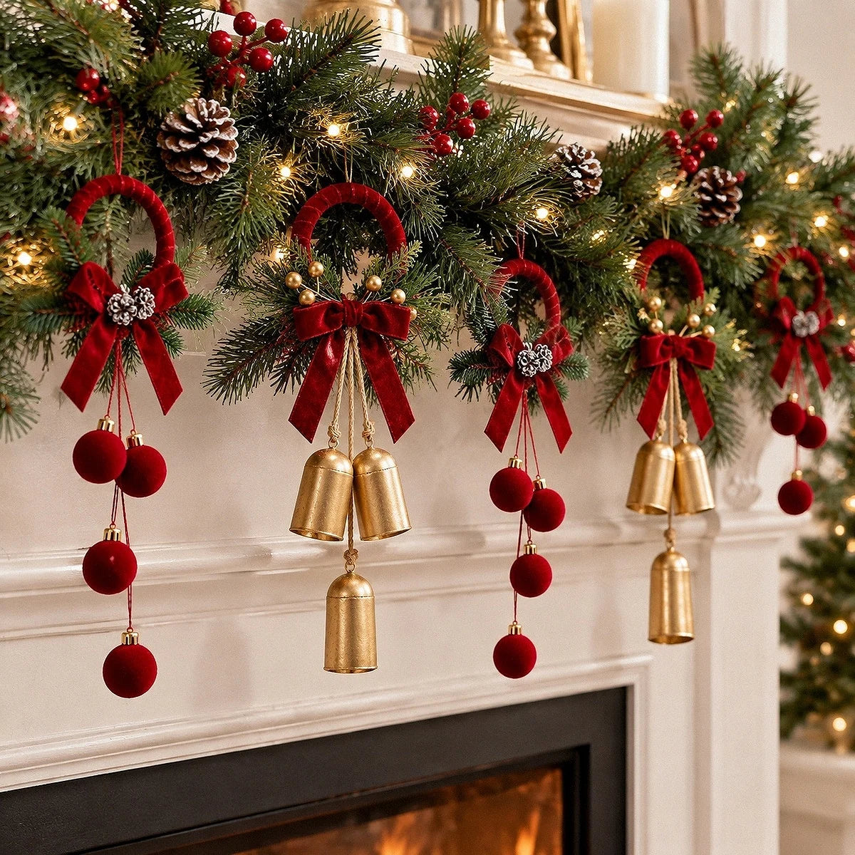 2-Piece Velvet Bow Christmas Hanging Wreath Set