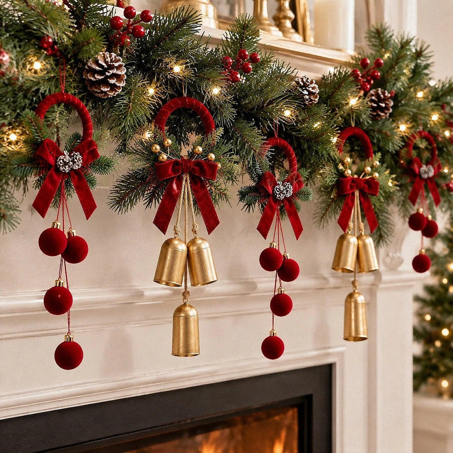 2-Piece Velvet Bow Christmas Hanging Wreath Set