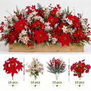 46-Piece Red, White and Silver Christmas Floral Stem Set
