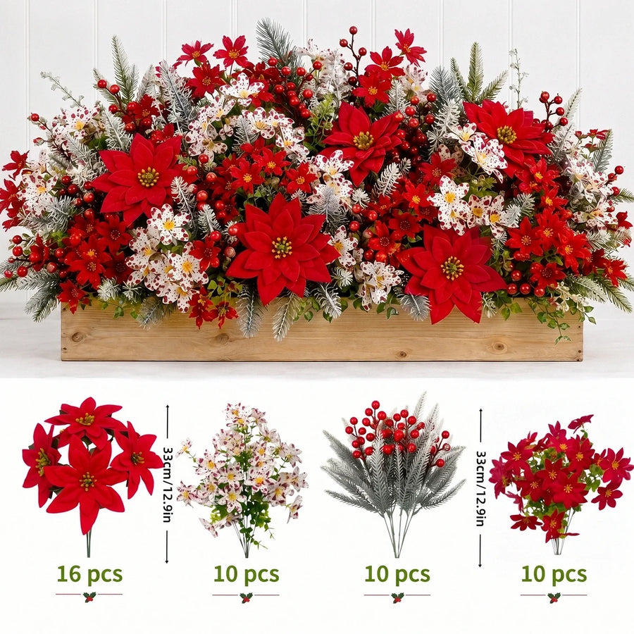 46-Piece Red, White and Silver Christmas Floral Stem Set