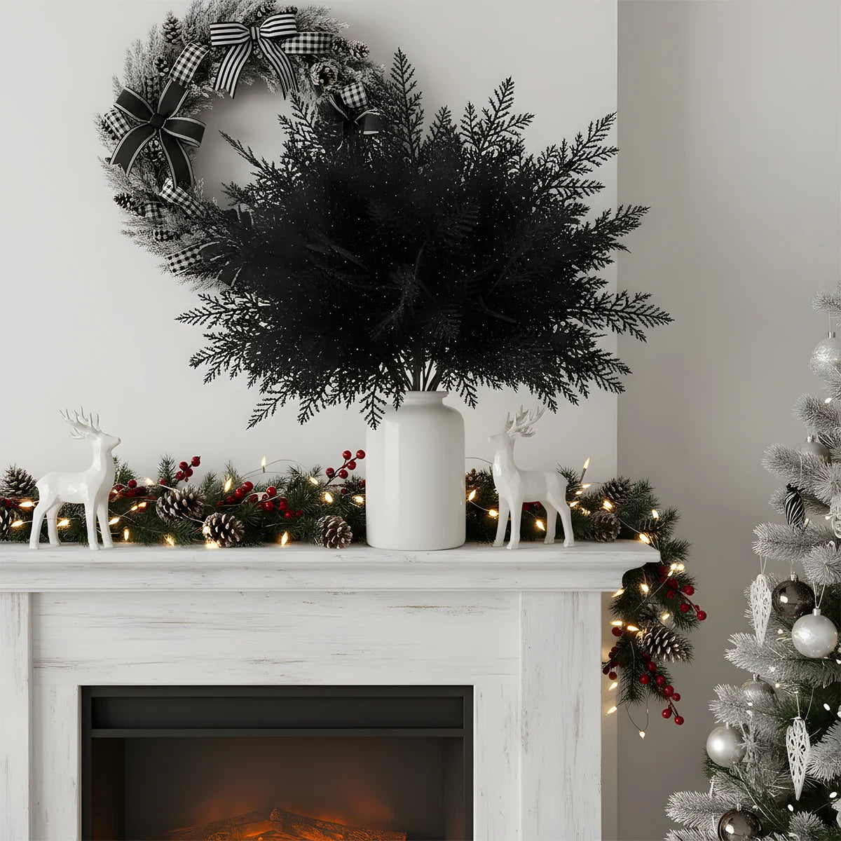 Black Glitter Fern Picks – 10 Pcs, 26 cm