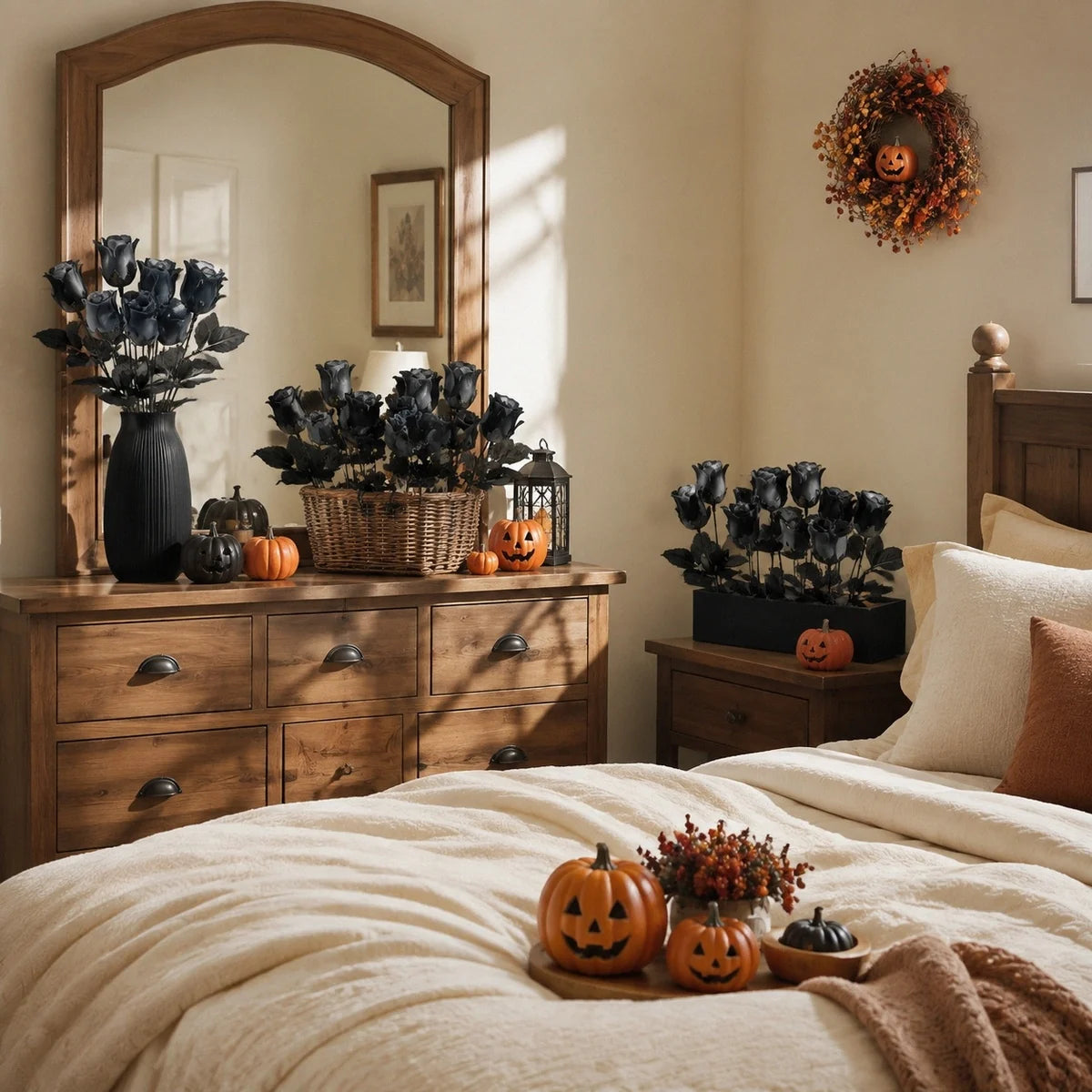 Black Rose Halloween Floral Arrangement