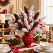 Frosted Pinecone and Red Berry Christmas Stem Set
