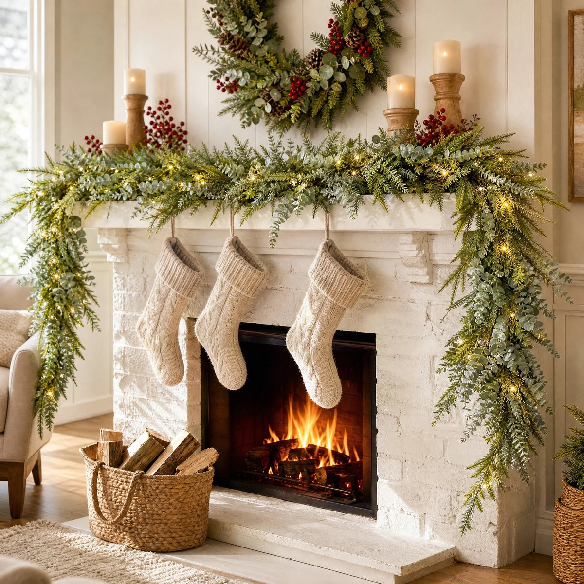 4-Piece Norfolk Pine Christmas Greenery Garland Set
