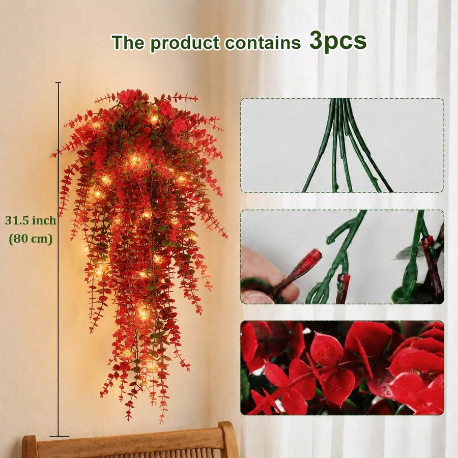 3-Piece Lighted Hanging Eucalyptus Vine Set
