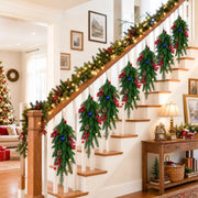 Red Bow Christmas Staircase Swag Set