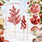 20-Piece Glitter Christmas Branch Stem Collection