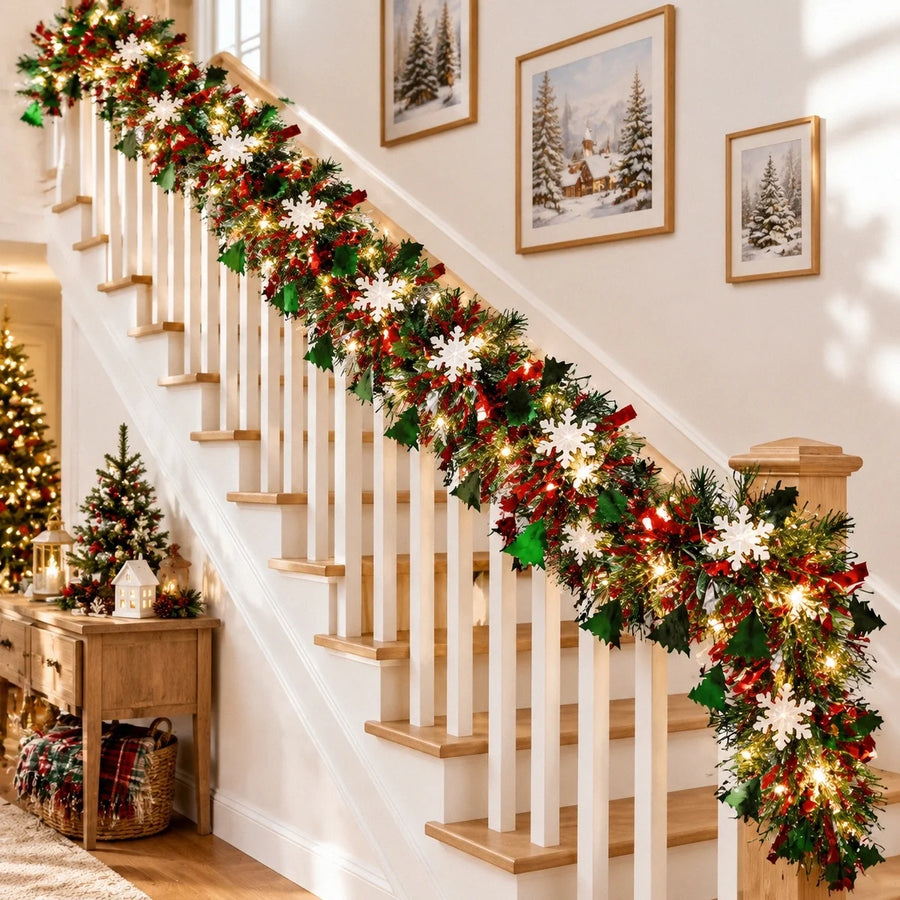 9-Piece Snowflake Tinsel Garland and Light Set