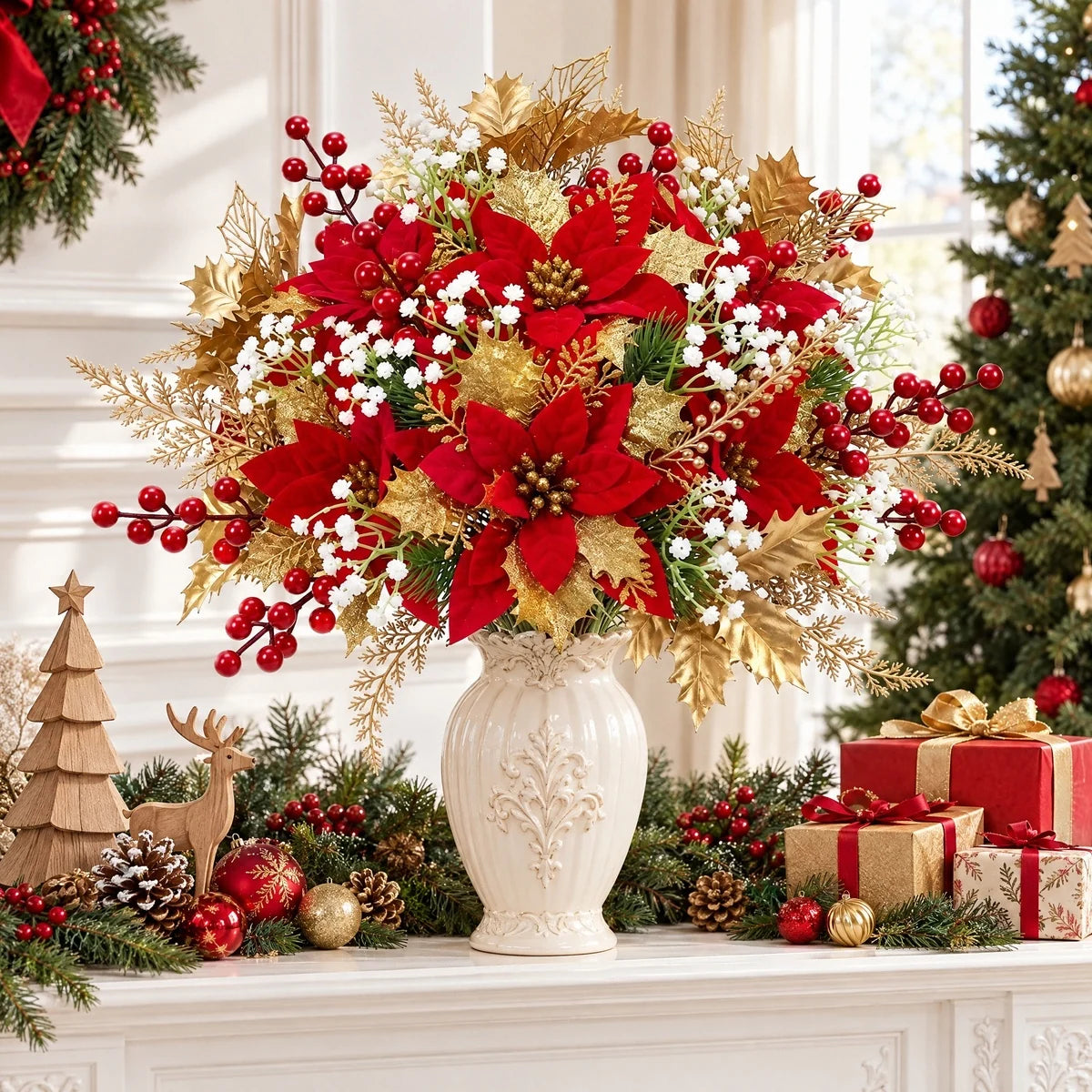 21-Piece Red and Gold Poinsettia Holiday Bouquet