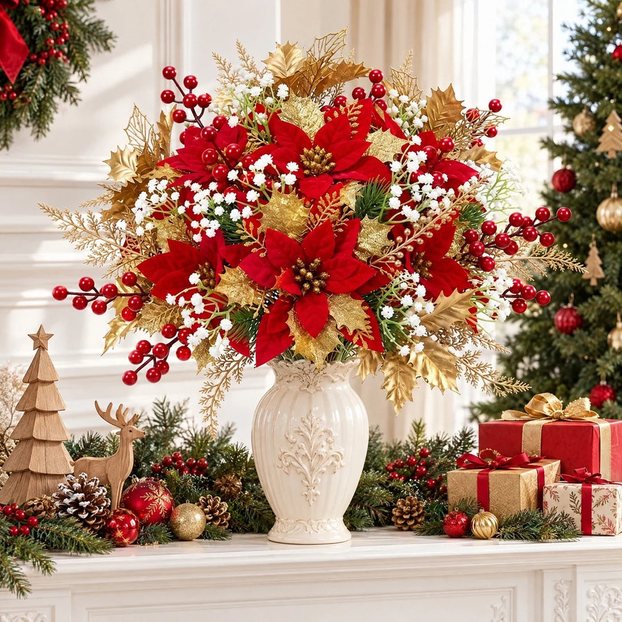 21-Piece Red and Gold Poinsettia Holiday Bouquet
