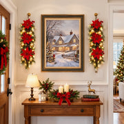 Pre-Lit Snow-Covered Christmas Hanging Arrangements – Set of 2