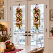 Pre-Lit Snow-Covered Christmas Hanging Arrangements – Set of 2