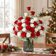 27-Piece Red and White Rose Artificial Floral Set