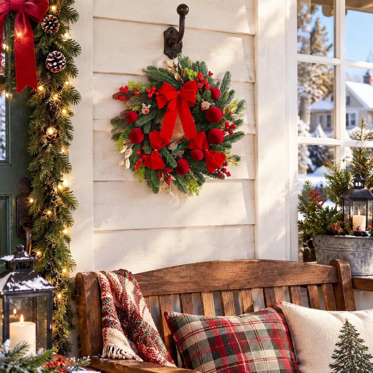 Red Poinsettia Christmas Door Wreath