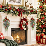 Christmas Mantel Swag with Red Bow