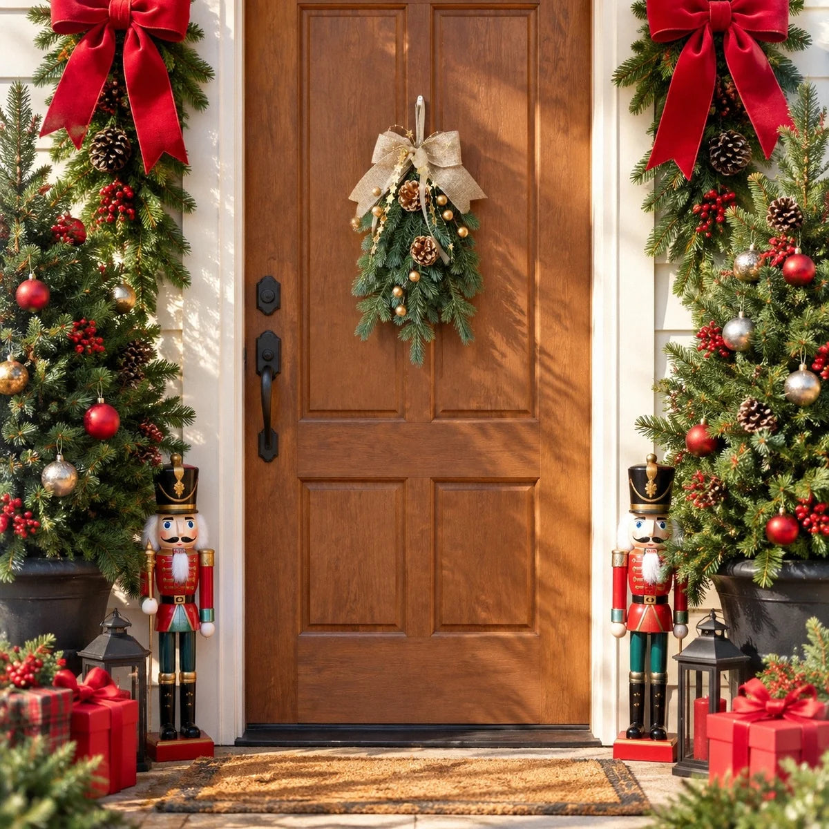 Christmas Teardrop Door Swag with Red Bow